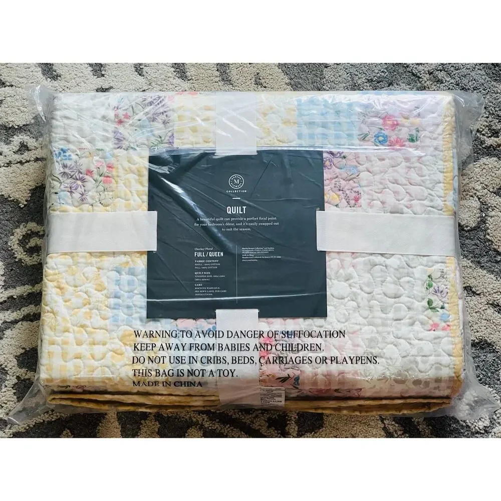 NEW❤️Martha Stewart Patchwork Floral Cotton Fill/Queen Quilt